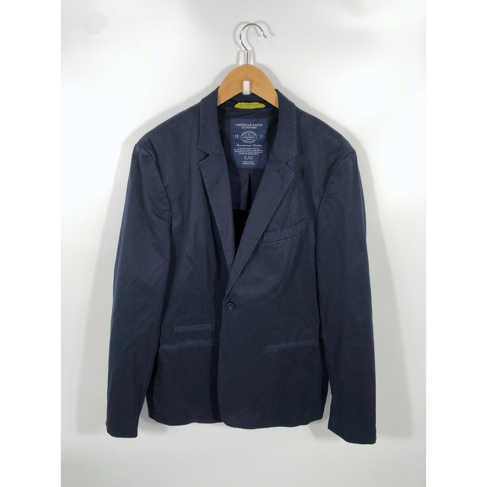 American Eagle Deconstructed 100% Cotton Blazer Mens L 42R Blue Pick Stitching